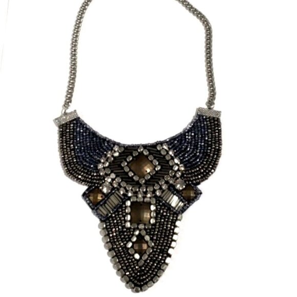 Vintage-Inspired Silver Mosaic Statement Necklace - Women's Fashion Jewelry - Picture 1 of 10